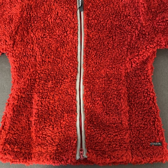 Athleta Tops Athleta Red Teddy Fleece Jacket With Hood Size Small
